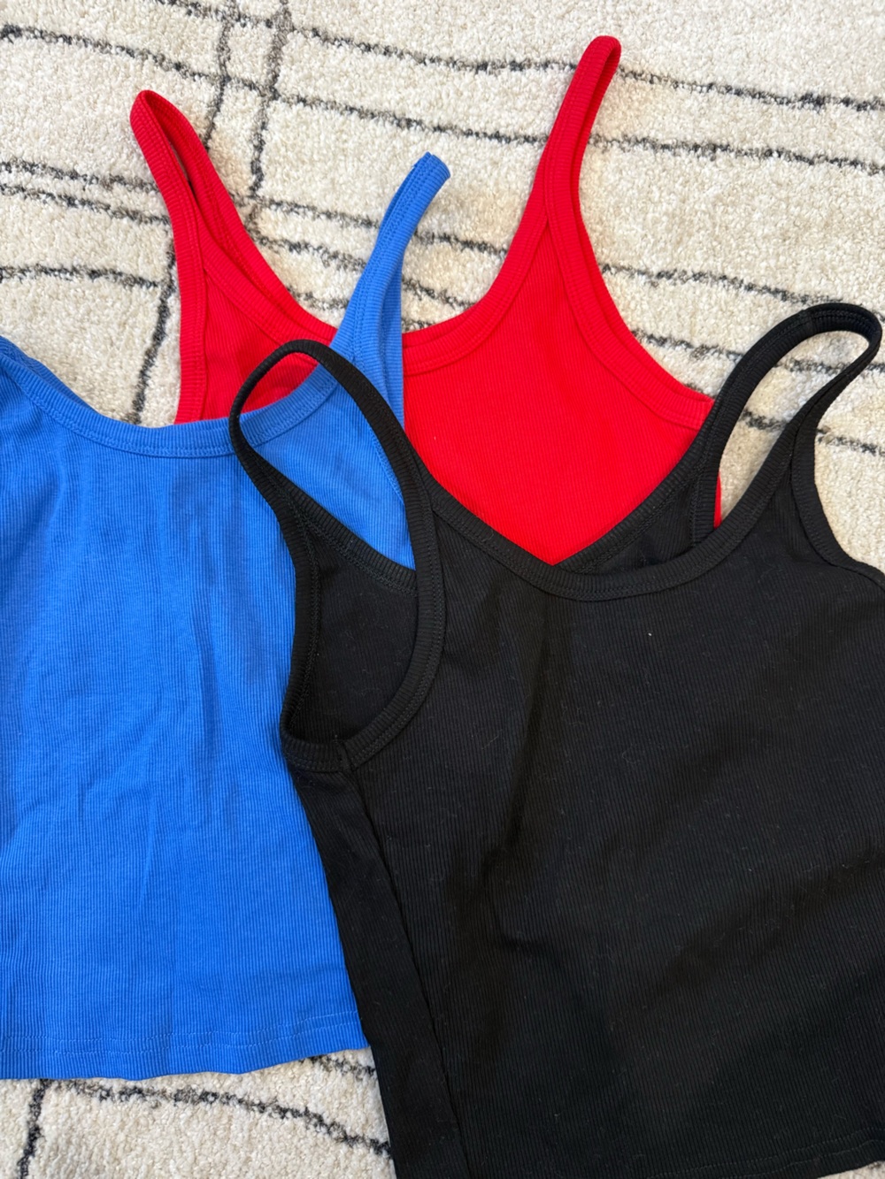 Three-Pack Ribbed Tank Tops - Black, Blue, Red